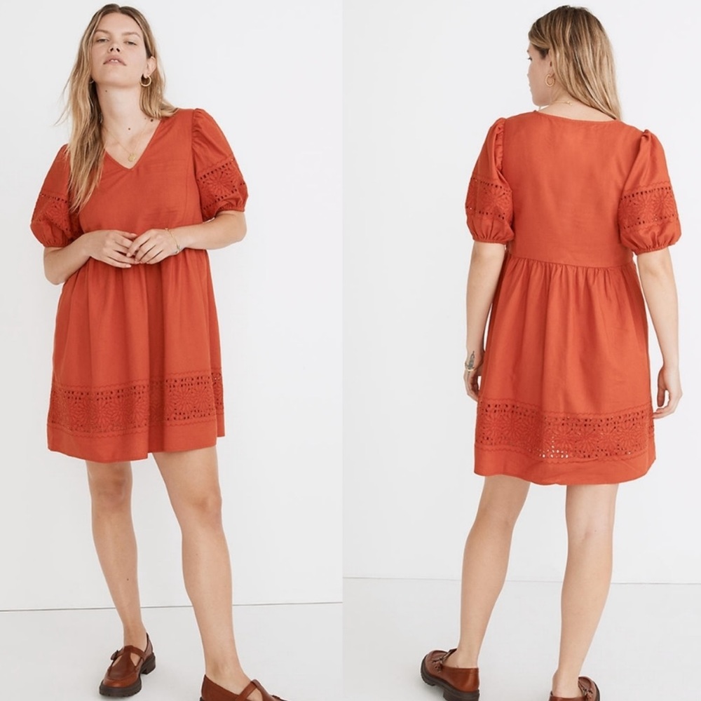 Madewell Red Dress Puffy Sleeves Dress Size Extra Small